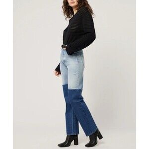 Rollas Brent Splice Patchwork Jeans Womens 30 High Rise Straight Leg Relaxed Fit